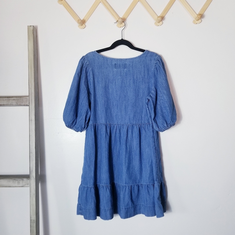 OLD NAVY GIRL'S PUFFED SLEEVES TIERED JEAN DRESS SIZE LARGE 10/12 - Picture 2 of 11